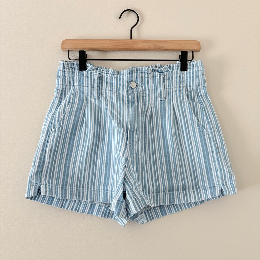 American Eagle Mom Short 4 Blue White Striped Paperbag Waist High Rise Retro